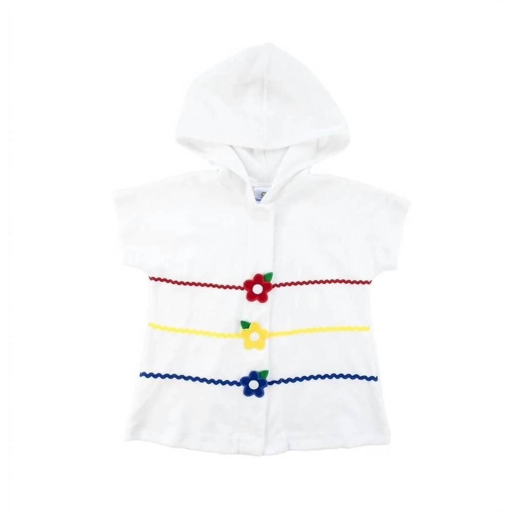 NEW FLORENCE EISEMAN girl's hooded cover-up with flowers in white